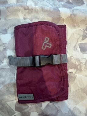 Travelon Foldable Travel Pouch - Burgundy with Gray Strap